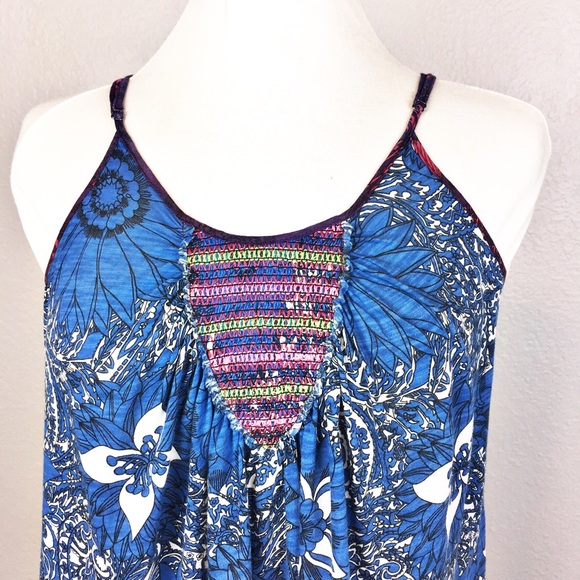 Free People Tops - Free People Blue Floral Tank Size Lg